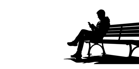 Man using phone on bench Vector, illustration