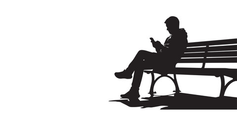 Man using phone on bench Vector, illustration