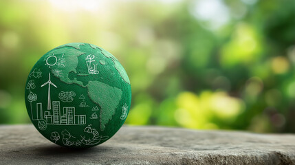 Green Business Growth and Sustainable Investment Finance &ndash; ESG and Sustainability Funds Icons Around Green Earth with Copy Space