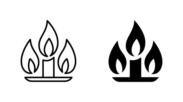 Stylized black and white vector icon showing a candle with multiple flames on a base