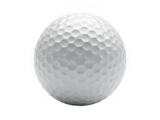 Closeup studio shot of a white dimpled golf ball isolated on transparent background, perfect for sports and recreation themes