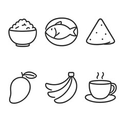 Food Line Icons &ndash; Minimal Vector Set of Bengali Meals, Fruits & Drinks