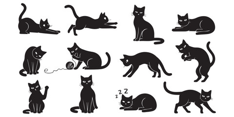 set of cats silhouettes