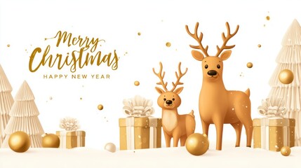 Vector Illustration of Merry Christmas and Happy New Year Greeting Card for Social Media and Party Invitations