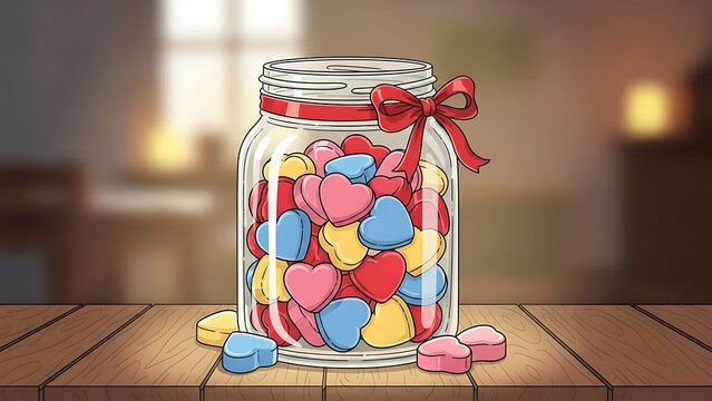 Colorful hearts in a jar illustration