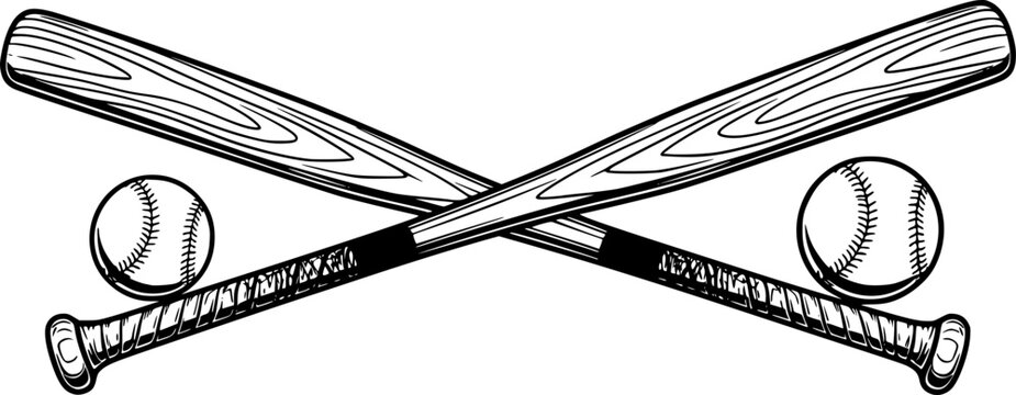 Baseball bats illustration in black and white on a clean white background
