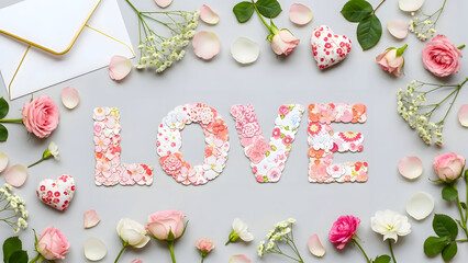 Valentine's day celebration with beautiful flowers and love concept