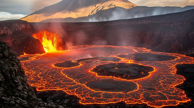 A volcano with lava and lava