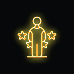 Neon sign of a person standing with stars around him representing success and self confidence