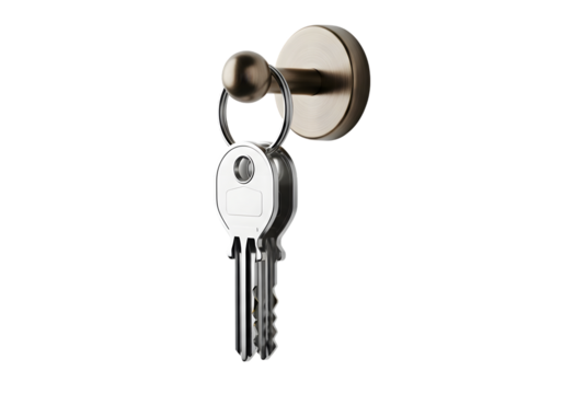 Silver key on a metallic keyring  Isolated on transparent background - Powered by Adobe