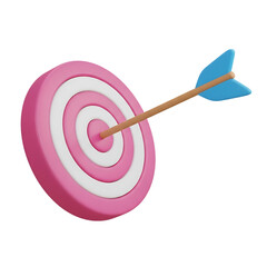 A pink and white target with a blue arrow isolated on transparent background