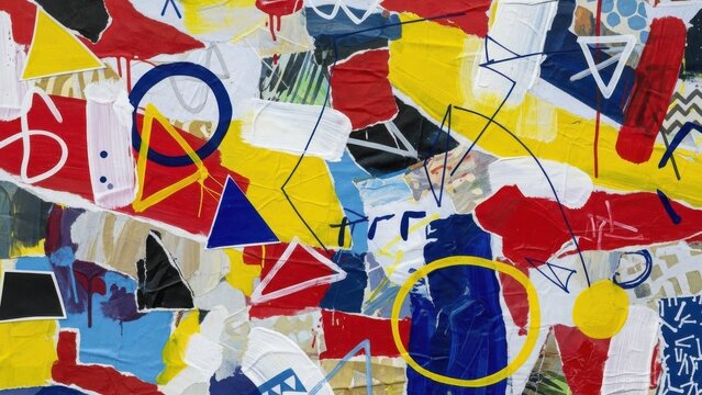 Vibrant abstract collage with geometric shapes - Powered by Adobe