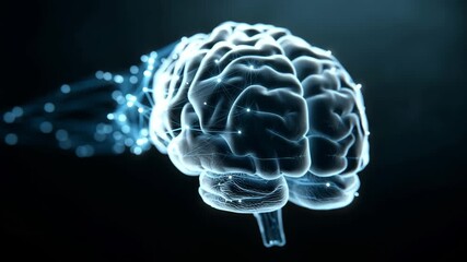 Ultra HD Digital representation of the human brain with glowing neural network connections and data flow, symbolizing artificial intelligence, machine learning, and cognitive science concepts video - Powered by Adobe