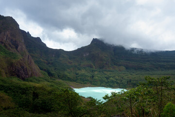 Turquoise Crater Lake of Mount Kelud Volcano in East Java Indonesia
