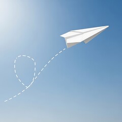 Skyward Bound: White Paper Plane Soaring Through a Clear Blue Sky