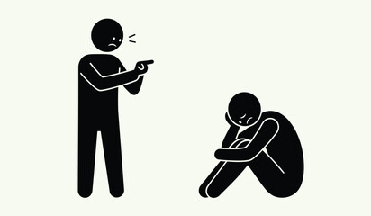 Stick figure illustration depicting a confrontation and emotional distress
