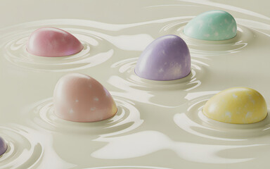 Happy easter sunday eggs floating on water with pastel colors