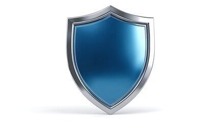 A blue shield with a shiny silver metallic isolated on the white background 