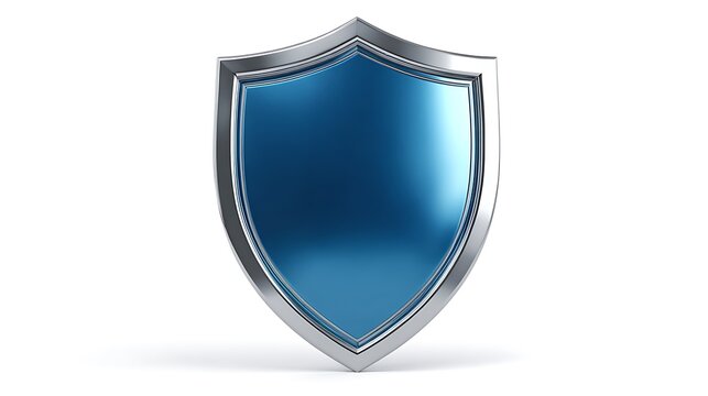 A blue shield with a shiny silver metallic isolated on the white background 