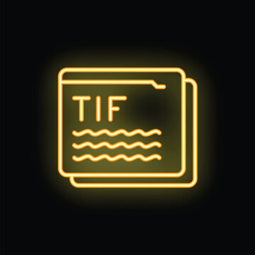 Yellow neon glowing symbol of tif file format, representing a raster graphic image