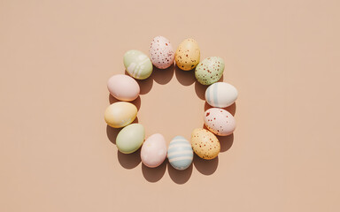 Happy easter sunday eggs decoration ideas with pastel colored oval shapes