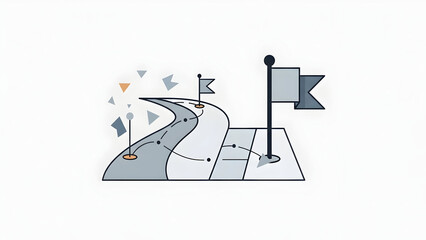 Road to success with flags marking path.