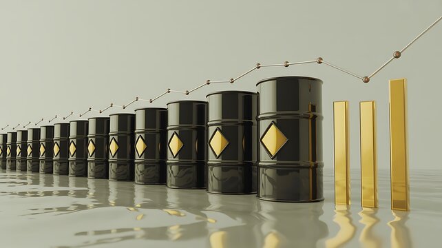 Oil barrels with rising financial graph and commodity market growth
