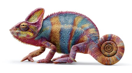 chameleon changing color isolated on white background