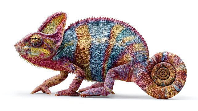 chameleon changing color isolated on white background