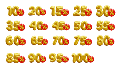 Golden discount percentage numbers set shiny sale promotion icons