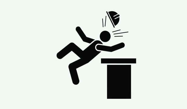 Stick figure falling backward from a small black box or pedestal