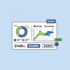 Financial dashboard with pie chart and graph.