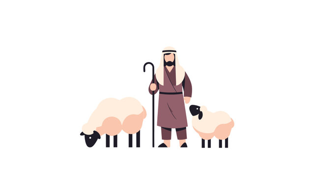 Shepherd with sheep in a simple illustration style