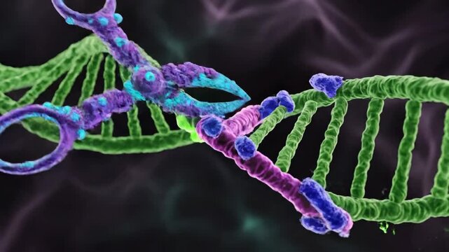 CRISPR Gene Editing Tool Visualized as Molecular Scissors Modifying DNA