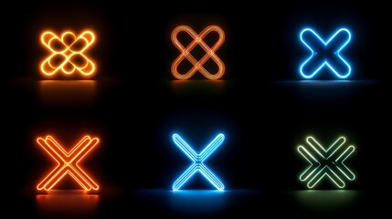 A collection of vibrant neon signs in various colors against a dark background