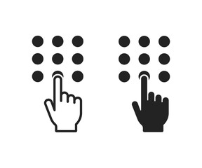 Keypad icon. Code lock icon. Access pin code icon. Hand entering pin code icon sign vector