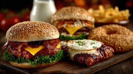 Collection of unhealthy high-carb fast food items