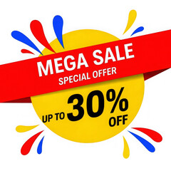 Mega sale special offer up to 30% off isolated on transparent background