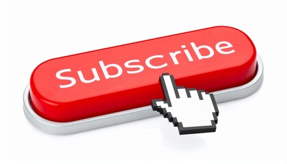 Subscribe Button Interaction: The image shows a vibrant red button with the word Subscribe prominently displayed, with a mouse cursor hovering over it, ready to initiate an action.