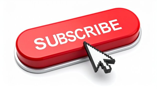 Subscribe Button: A striking red subscribe button commands attention, with a sharp cursor poised, ready to engage and initiate the action. - Powered by Adobe