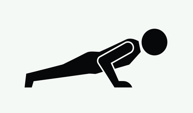 Silhouette of a person performing a push up exercise against a white background