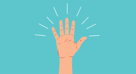 Fototapeta premium Raised hand with five fingers open, symbolizing greeting, stop, high-five, or an open invitation.