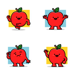 Cute Apple Mascot Character Set with Thinking, Waving, Open Arms and Running Poses for Branding, Education and Marketing