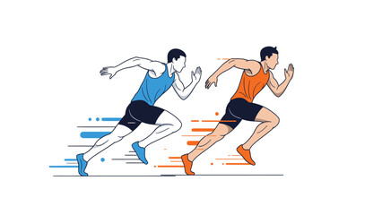 Obraz premium Two male athletes sprinting side by side in a competitive racing scene