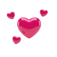 Three small hearts surrounding a large heart isolated on transparent background