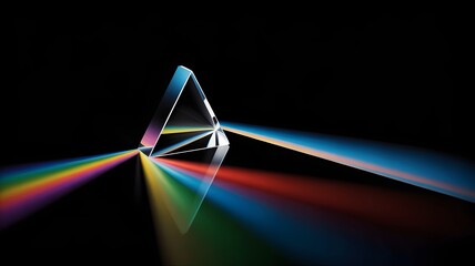 Triangular glass prism refracting beam of light into rainbow spectrum