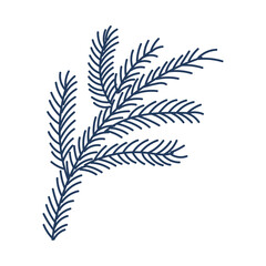 Naklejka premium Single coniferous, spruce tree branch isolated on transparent. Hand drawn line art vector illustration. Traditional holiday, Xmas, New Year, seasonal design element, clip art