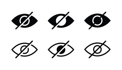 Eye crossed icon vector symbol set. Hidden eye slash icon. Invisible privacy symbol. Privacy, hidden eye, thin line symbols