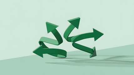 Green arrows twist in same direction on a light green surface
