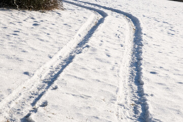 Tracks in the snow in the Lower Taunus Mountains
